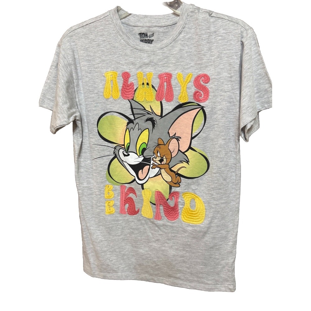 NEW! Tom and Jerry Couture Embroidered T-Shirt/ Adult (XXS) Gray Cotton Blend